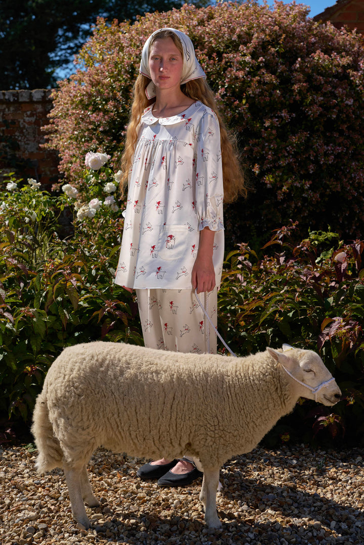 Bubbie 22 Momme Silk Peter Pan Collar Ankle-Length Pajama Set