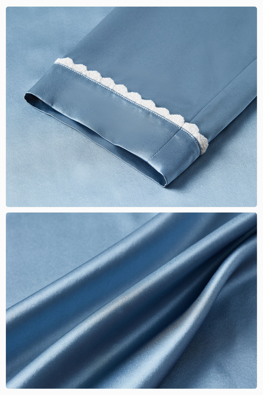 BUBU Collection Men's Silk Velour Edging Long Sleeve Pajama Set - Blue