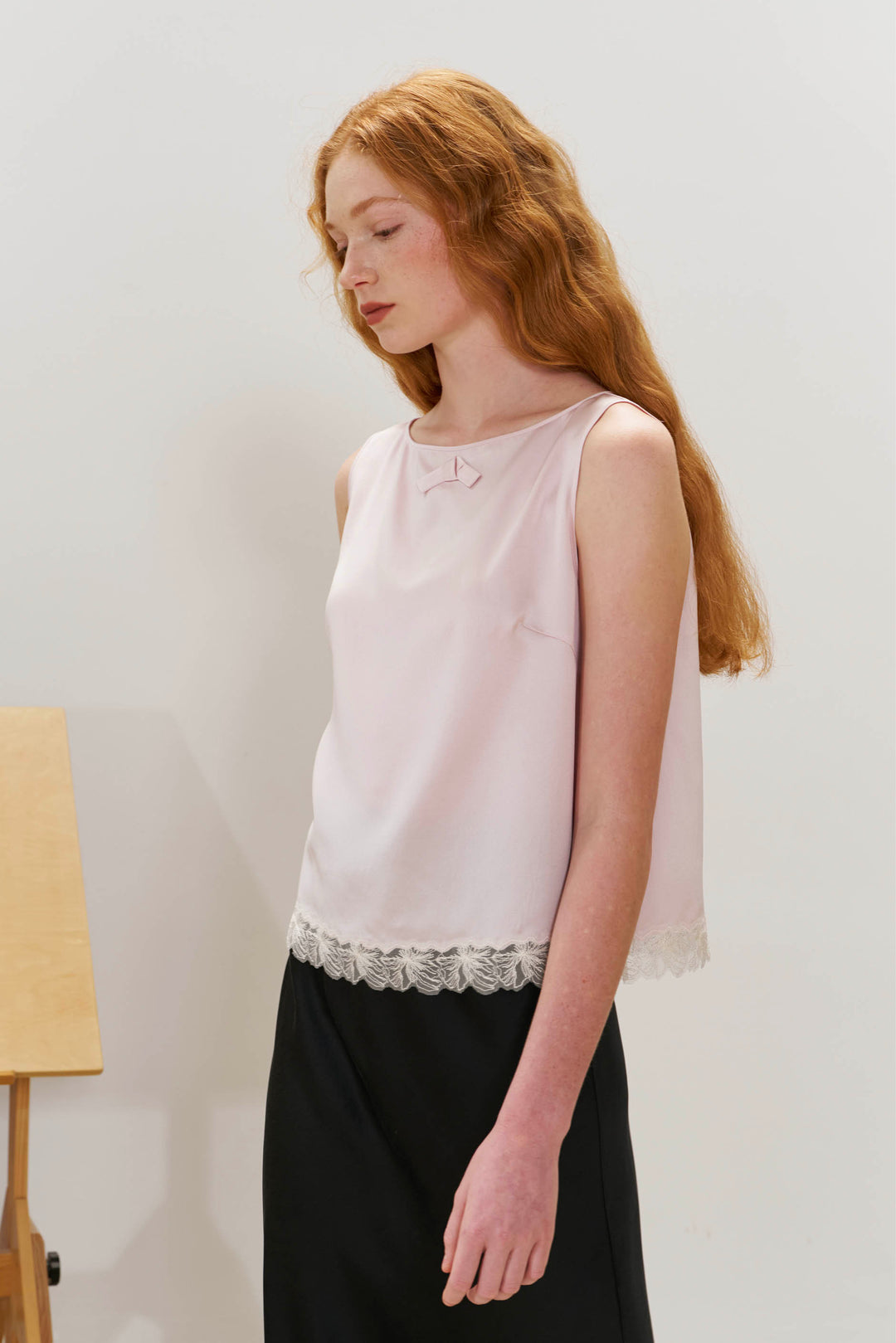 PAJA 25 Momme Silk Crepe Satin Lace-Trim Tank Top
