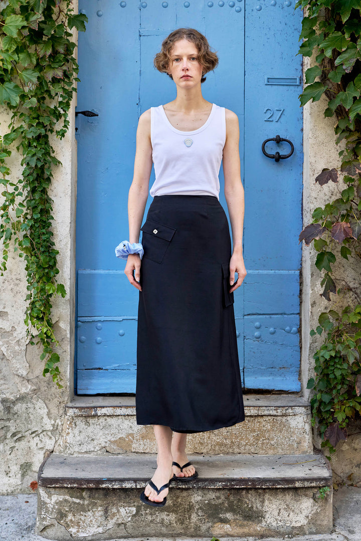 PAJA Out After Brunch Mulberry Silk Utility Midi Skirt