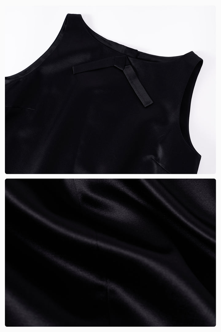 My Party 35 Momme Silk Wool Bow Sleeveless Dress