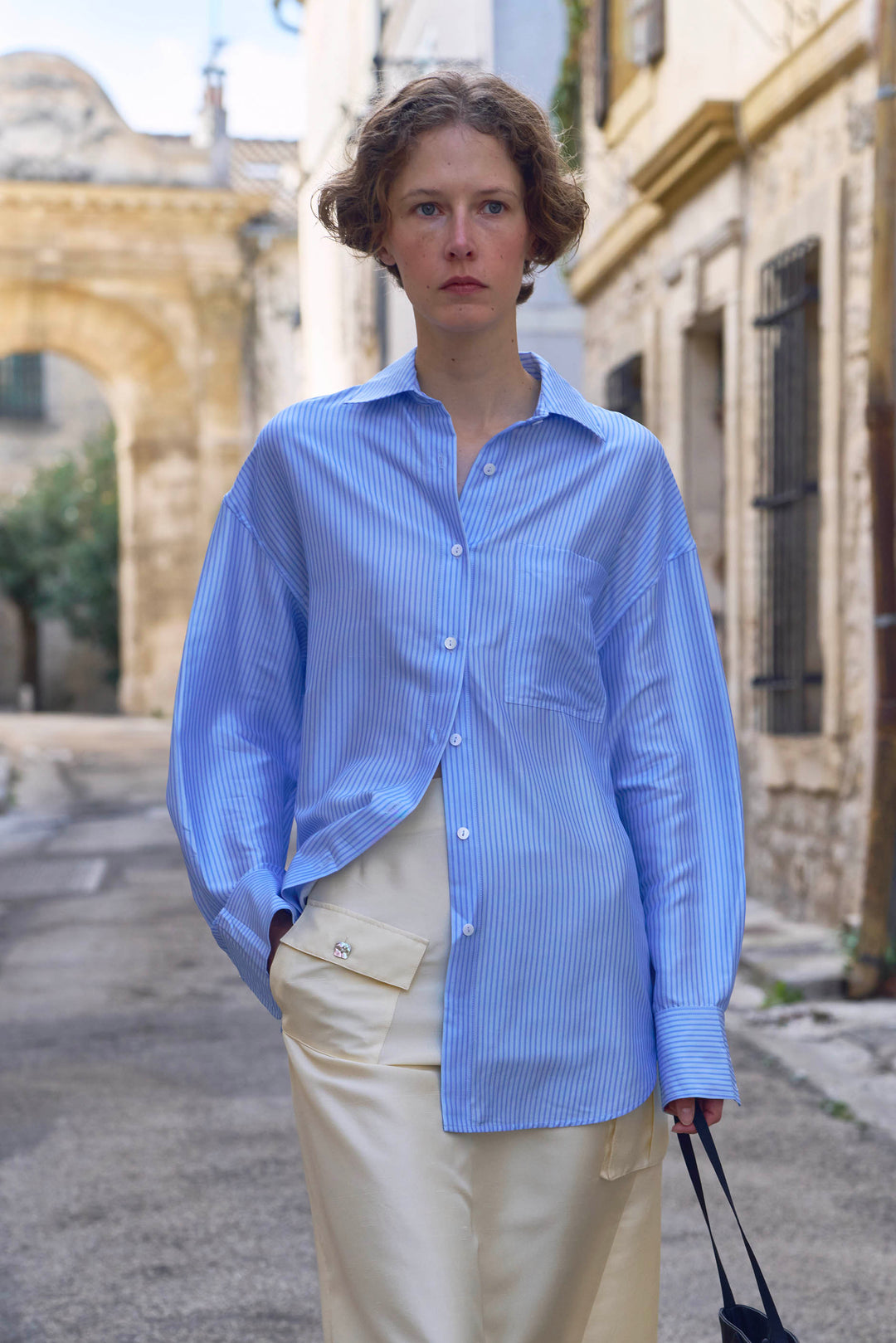 PAJA Out After Brunch Mulberry Silk Striped Shirt