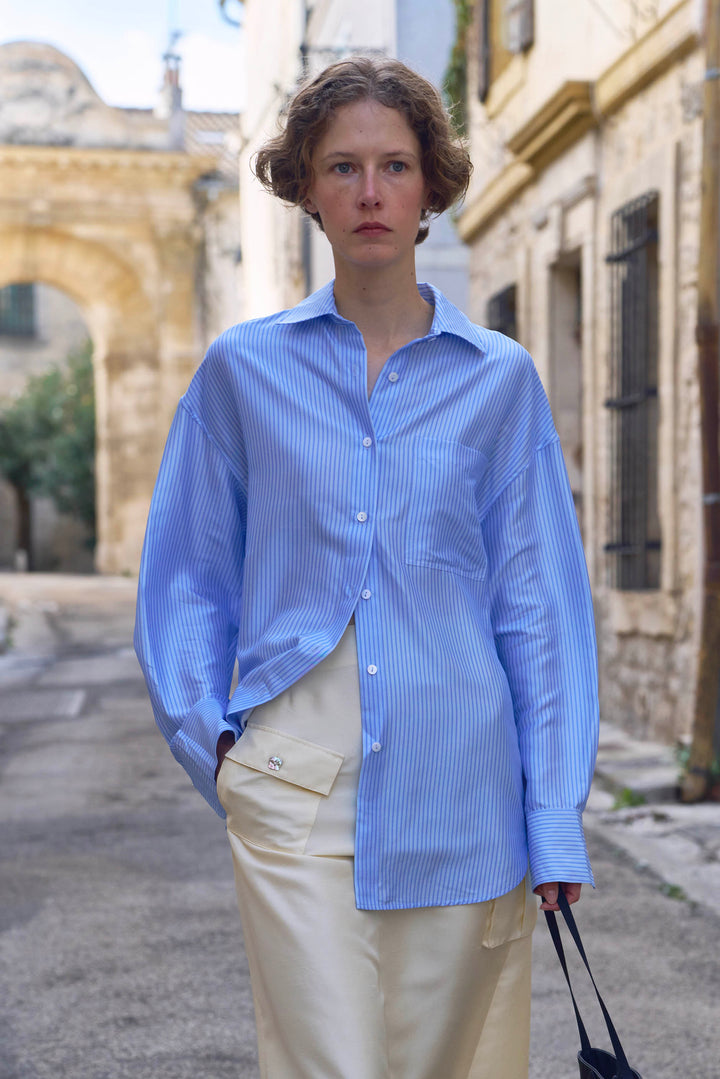 PAJA Out After Brunch Mulberry Silk Striped Shirt