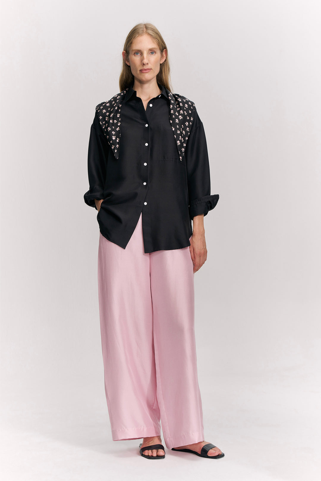 PAJA Farm Edit Dupion Silk Wide-Leg Trousers - Pink