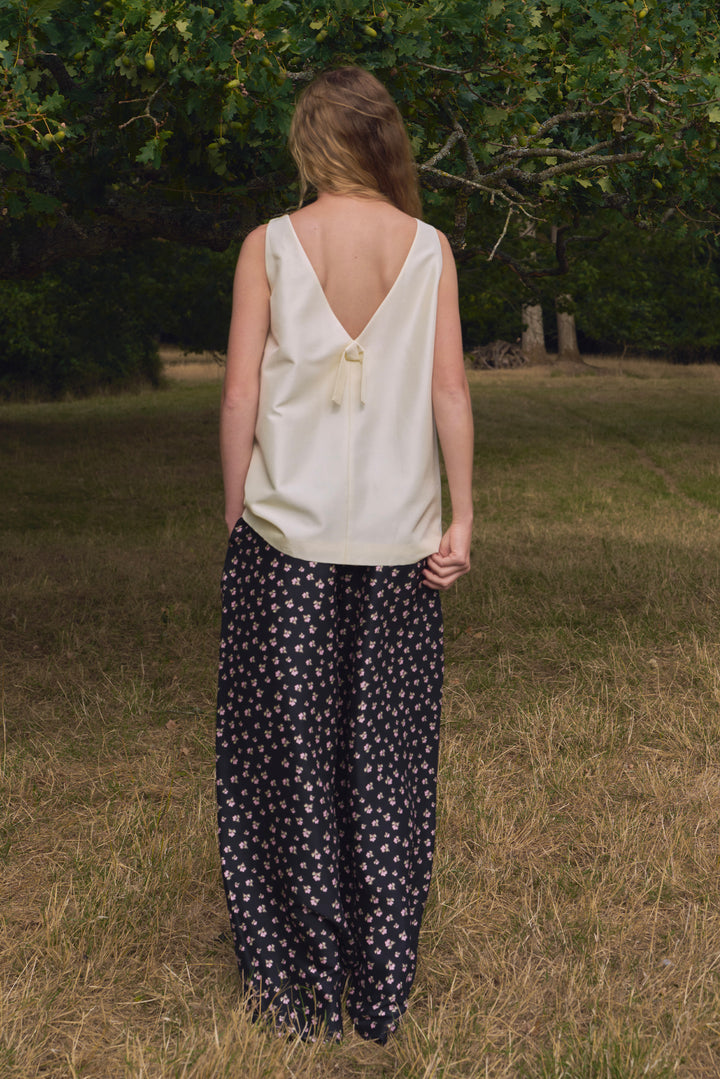 PAJA Farm Edit Dupion Silk V-Neck Backless Top - Pale Yellow