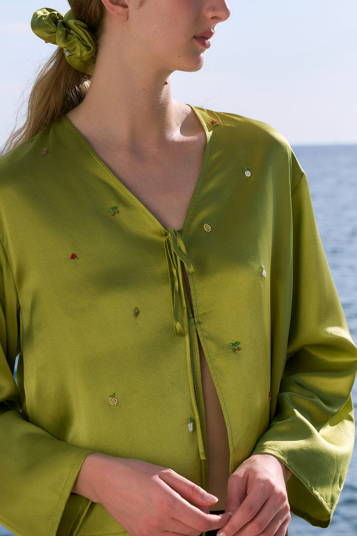 PAJA Beaded Summer Escapes Long Sleeve Blose - Green