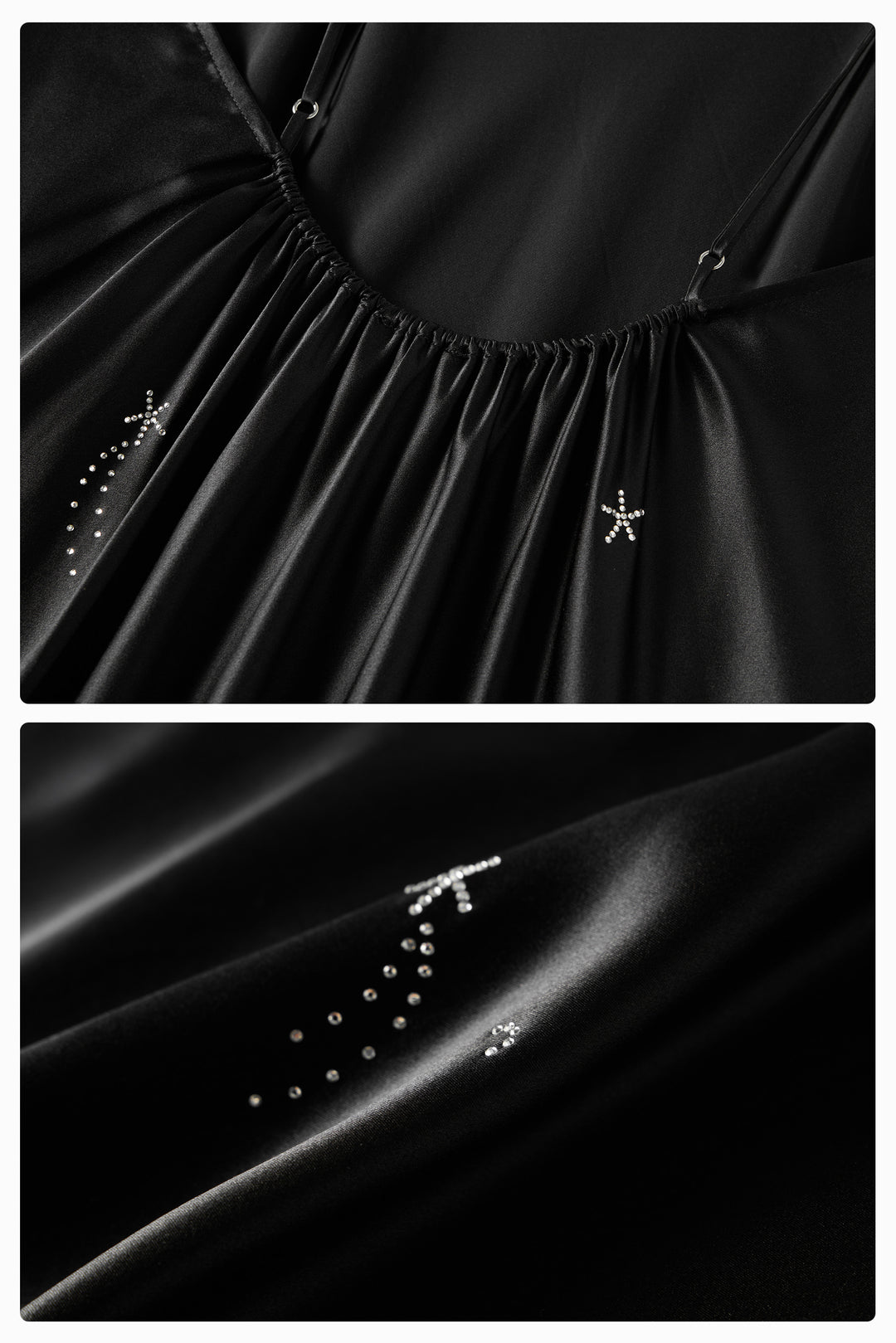 VEGA Collection Feathered Silk Rhinestone-Embellished Slip Dress - Black