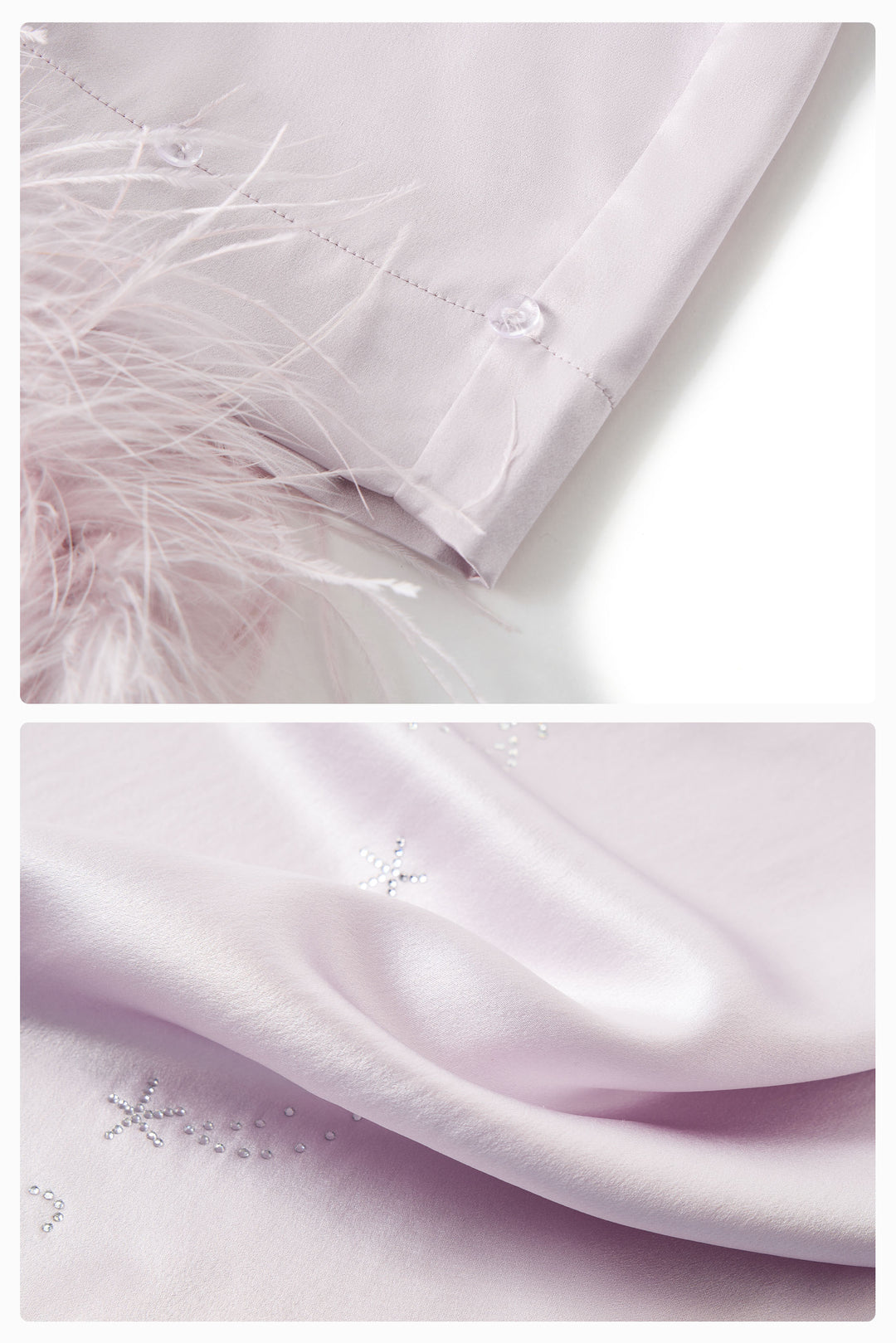 VEGA Collection Feathered Silk Rhinestone-Embellished Long Sleeve Set - Amethyst