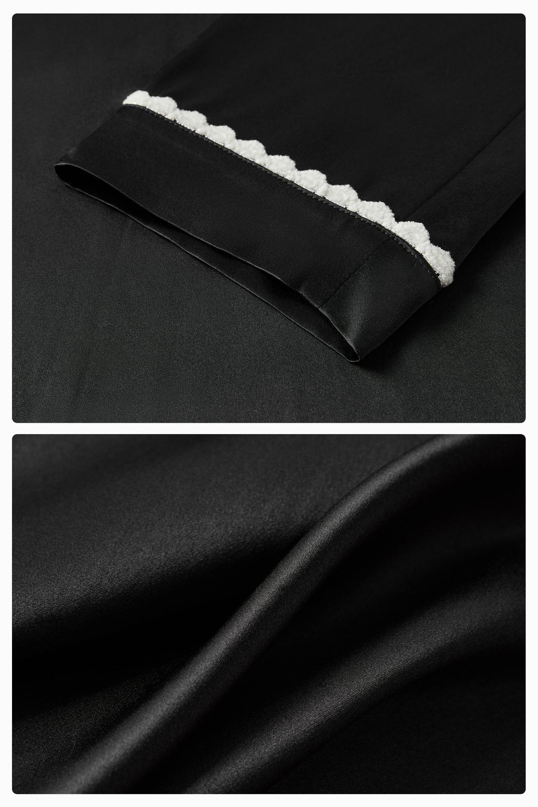 BUBU Collection Men's Silk Velour Edging Long Sleeve Pajama Set - Black