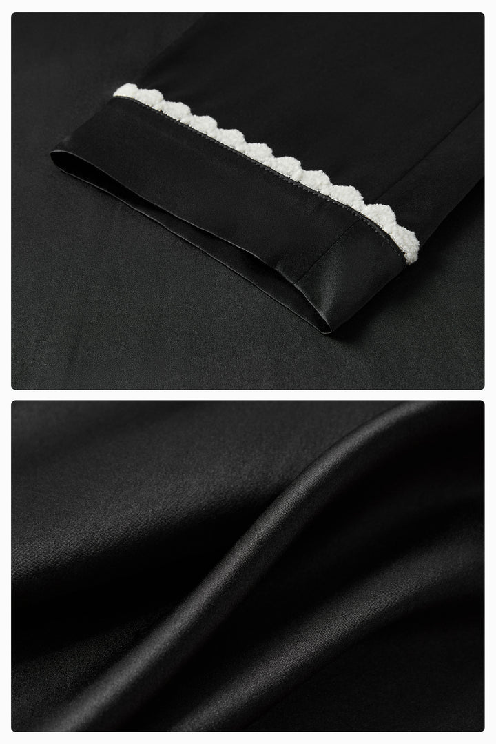 BUBU Collection Men's Silk Velour Edging Long Sleeve Pajama Set - Black