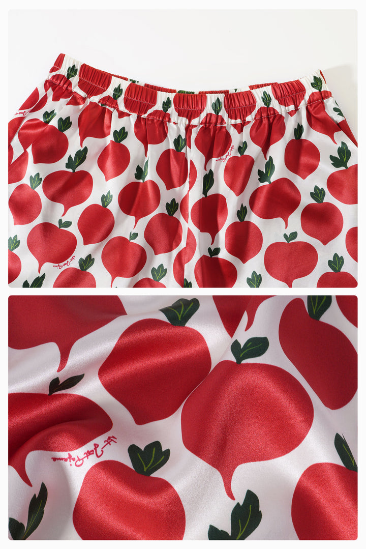 Farm Edit Red Turnip Print 22 Momme Silk Short-Sleeve Pajama Set