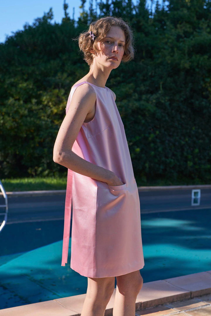 My Party 35 Momme Silk Wool Open-Back Bow Dress