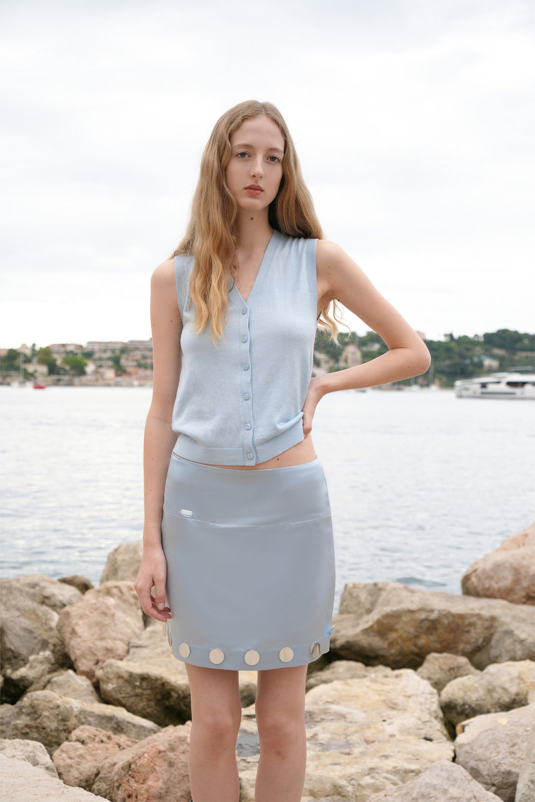 PAJA Gleam Collection Silk-Wool Mini Skirt - Light Blue
