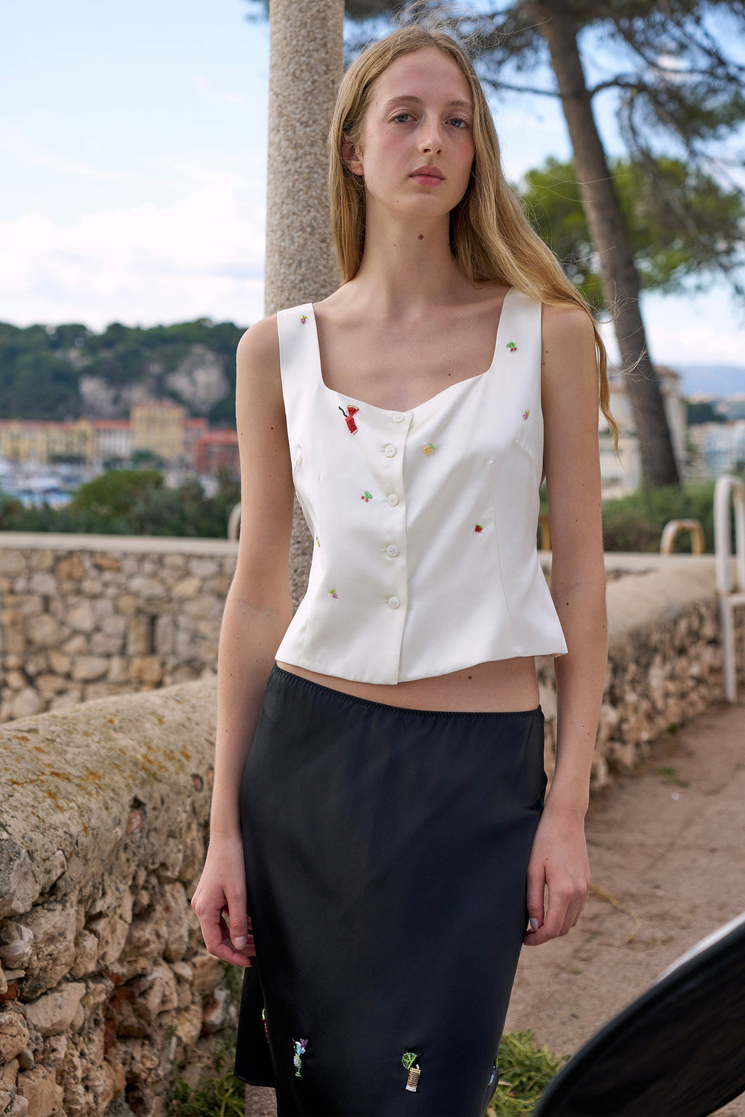 PAJA Beaded Summer Escapes Silk Midi Skirt - Black