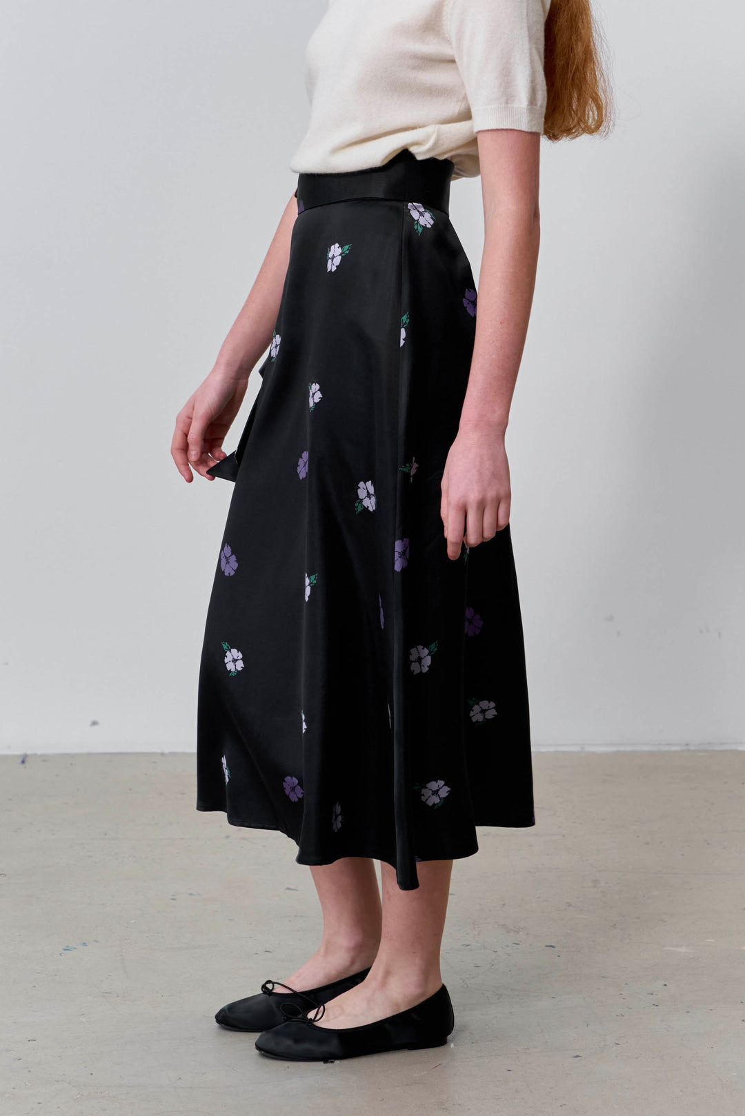 PAJA Summer Shimmer Silk Wool Satin Printed Tie-Waist Long Skirt