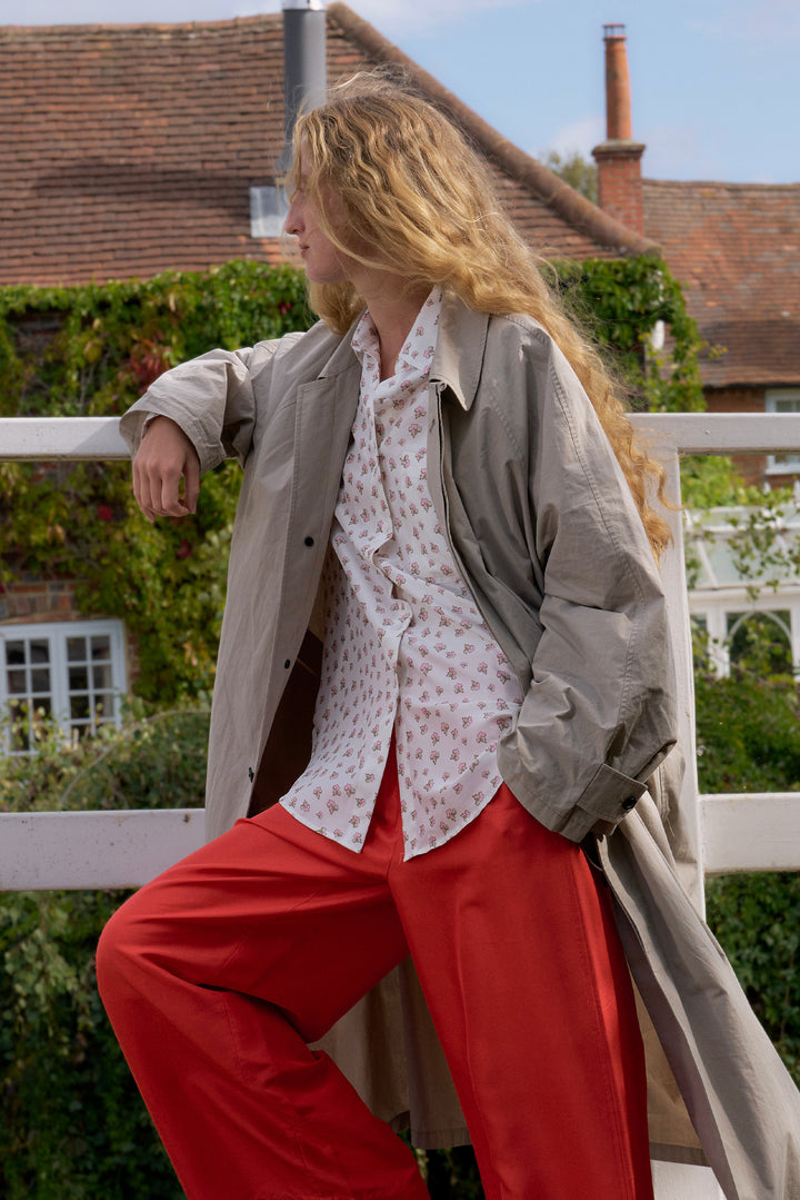 PAJA Farm Edit Dupion Silk Floral Print Shirt - White