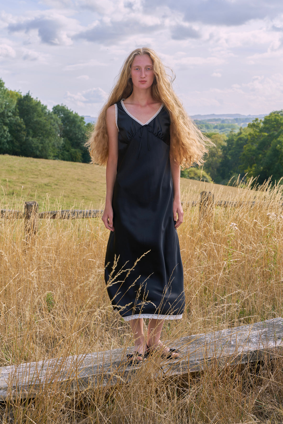 PAJA Farm Edit Silk Bias-Cut Lace Dress