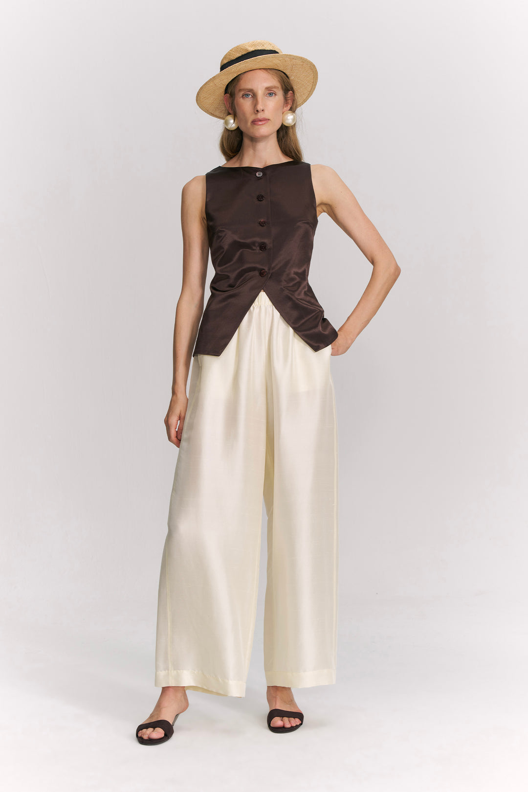 PAJA Farm Edit Dupion Silk Silk Wide-Leg Trousers - Pale Yellow