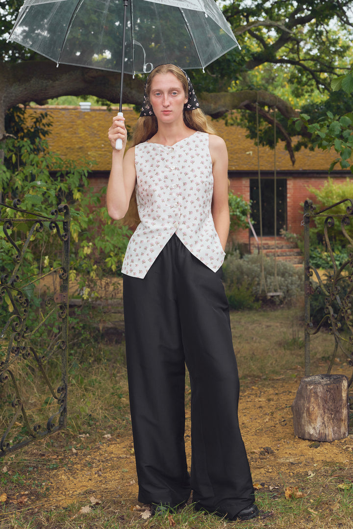 PAJA Farm Edit Dupion Silk Wide-Leg Trousers - Black
