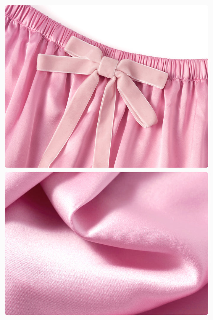 My Party 22 Momme Silk Off-Shoulder Bow Dress