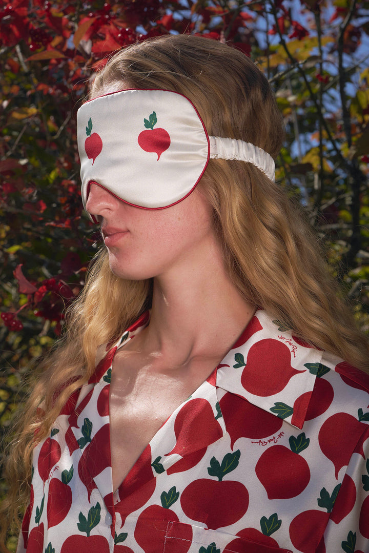 Farm Edit Red Turnip Embroidered 22 Momme Silk Eye Mask