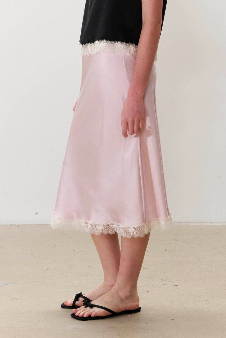 PAJA Bias-Cut 25 Momme Silk Crepe Satin Lace-Trim Skirt