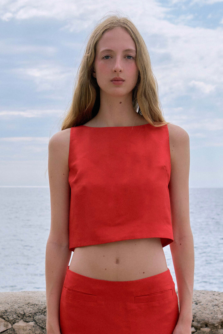 PAJA Women's Dupion Silk Top with Bows - Red