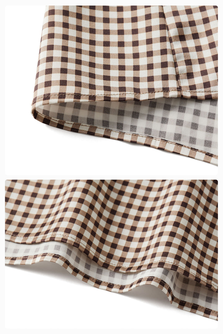 Farm Edit Silk Brown Plaid Print Sleeveless Dress