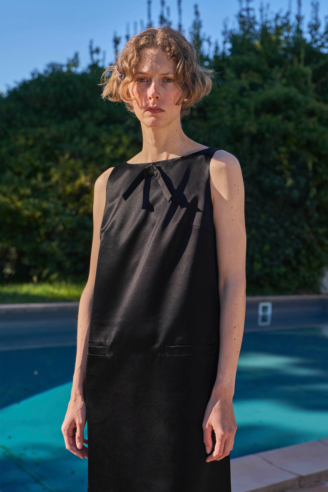 My Party 35 Momme Silk Wool Bow Sleeveless Dress