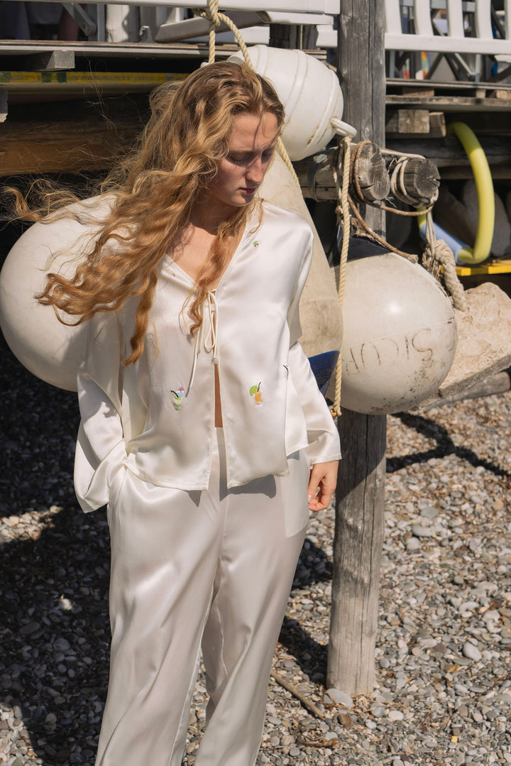 PAJA Beaded Summer Escapes Silk Long Sleeve & Long Pants Set