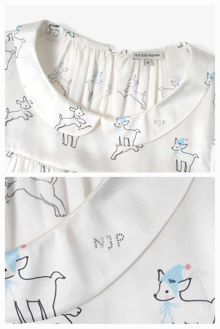 Bubbie 22 Momme Silk Long-Sleeve Peter Pan Collar Dress