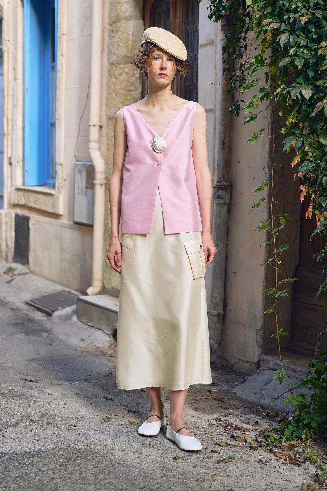 PAJA Out After Brunch Mulberry Silk Utility Midi Skirt