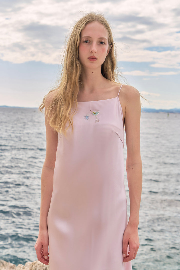 PAJA Beaded Summer Escapes Silk Slip Dress - Pink