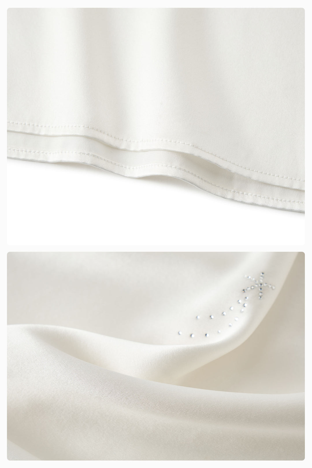 VEGA Collection Feathered Silk Rhinestone-Embellished Long Robe - White