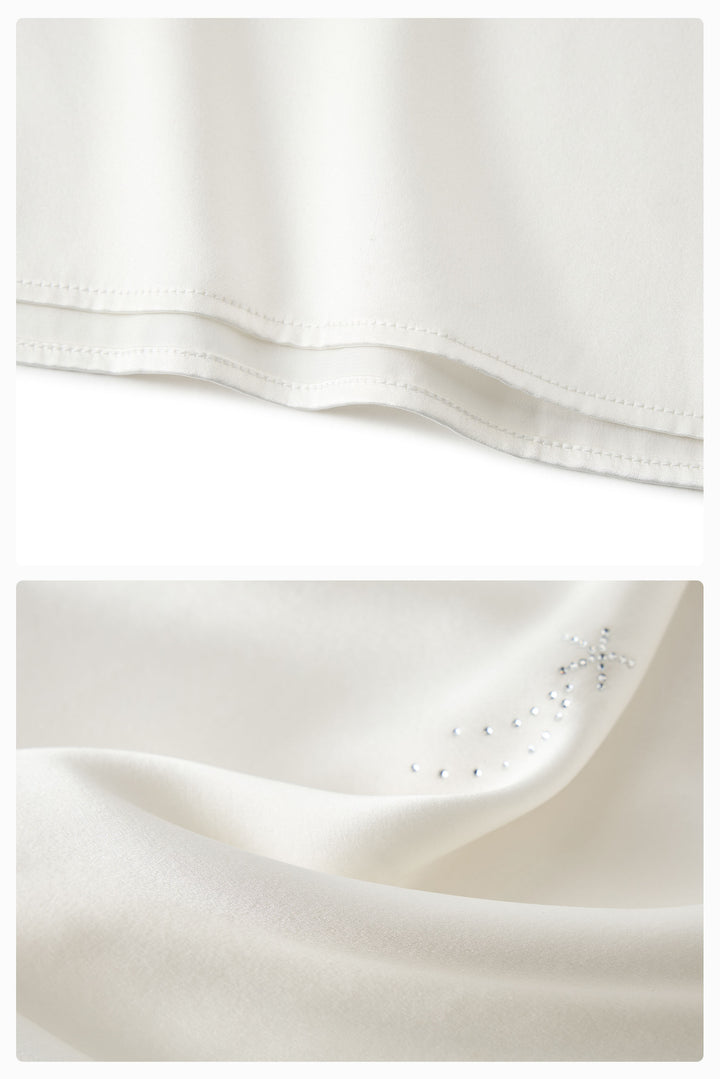 VEGA Collection Feathered Silk Rhinestone-Embellished Long Robe - White