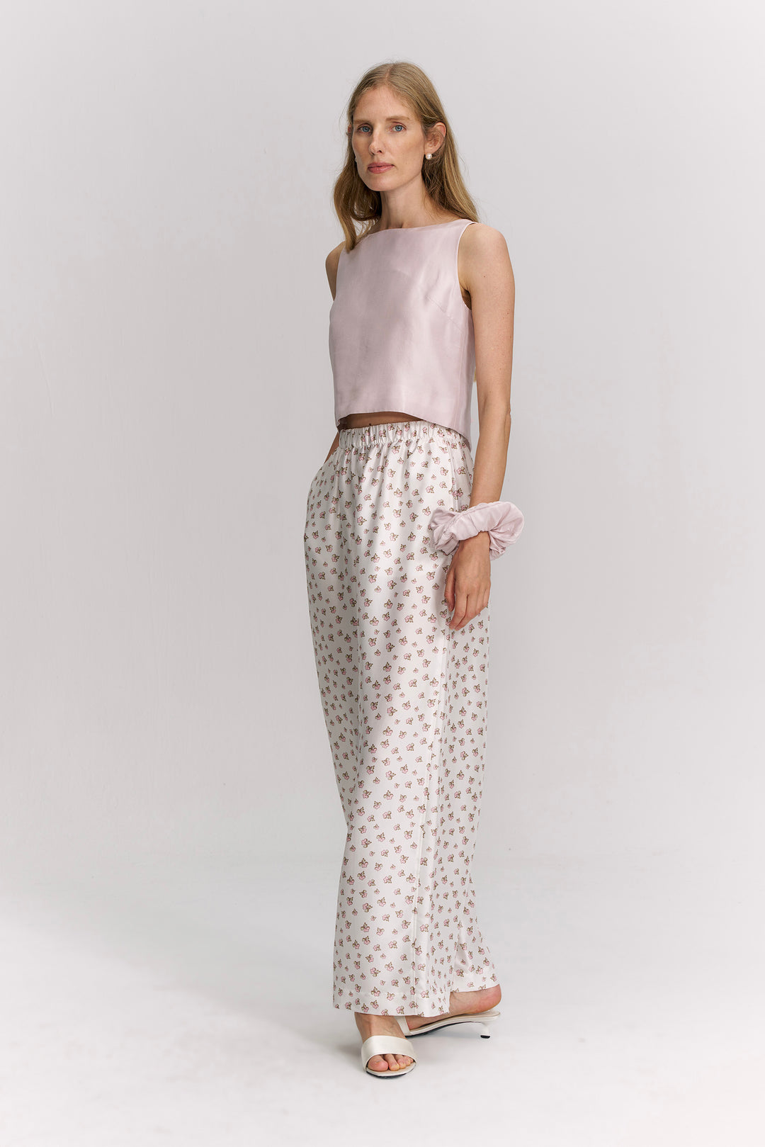 PAJA Farm Edit Dupion Silk Floral Print Trousers - White