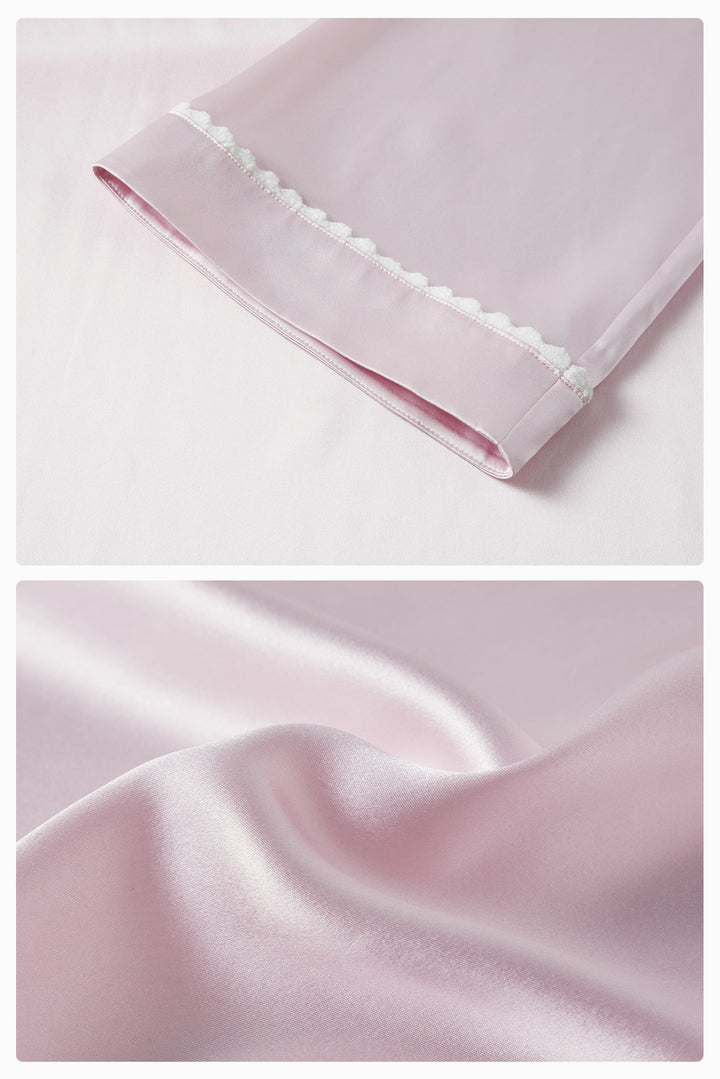 BUBU Collection Silk Velour Edging Long Sleeve Pajama Set