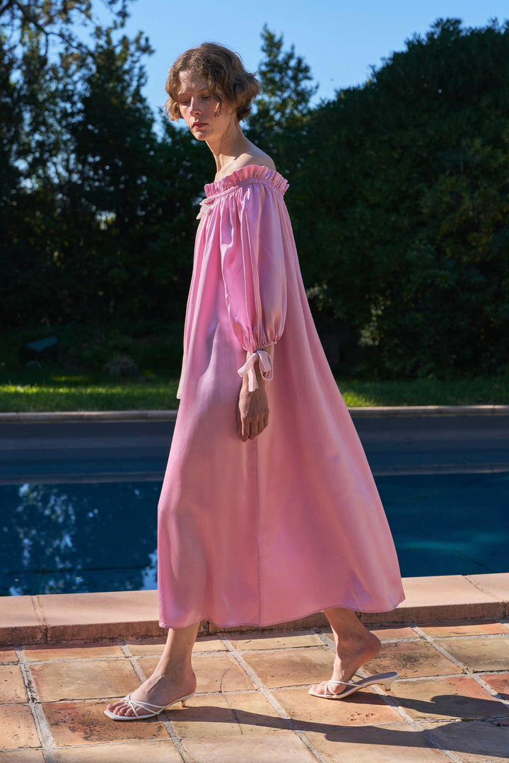 My Party 22 Momme Silk Off-Shoulder Bow Dress