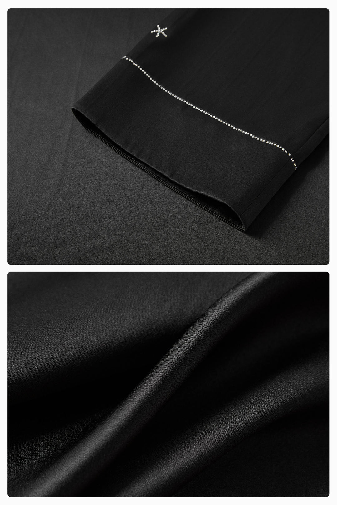 VEGA Collection Silk Rhinestone-Embellished  Long Sleeve Set - Black