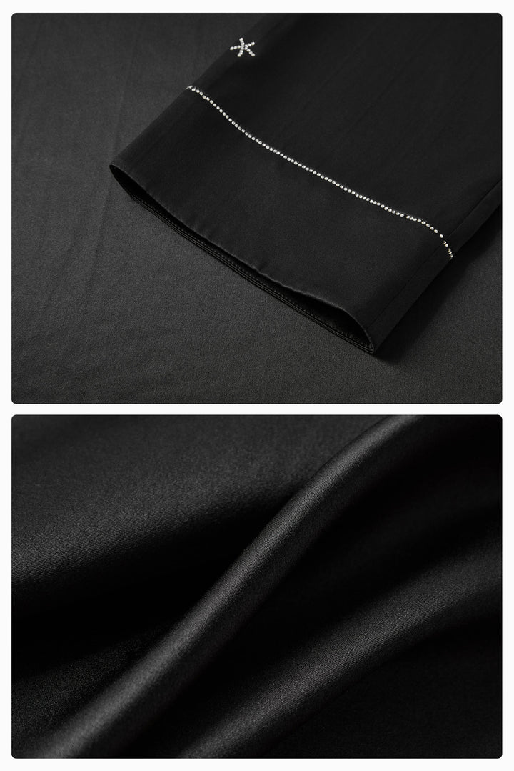 VEGA Collection Silk Rhinestone-Embellished  Long Sleeve Set - Black