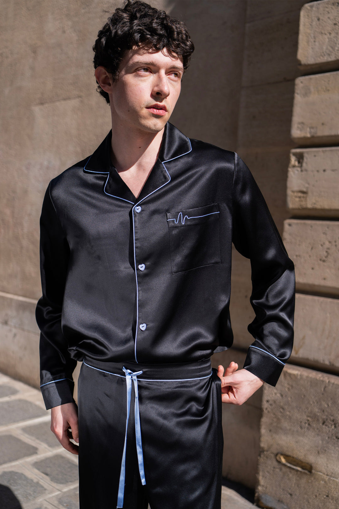 Museum of Crush Love Wave Men’s Silk Long Pajama Set