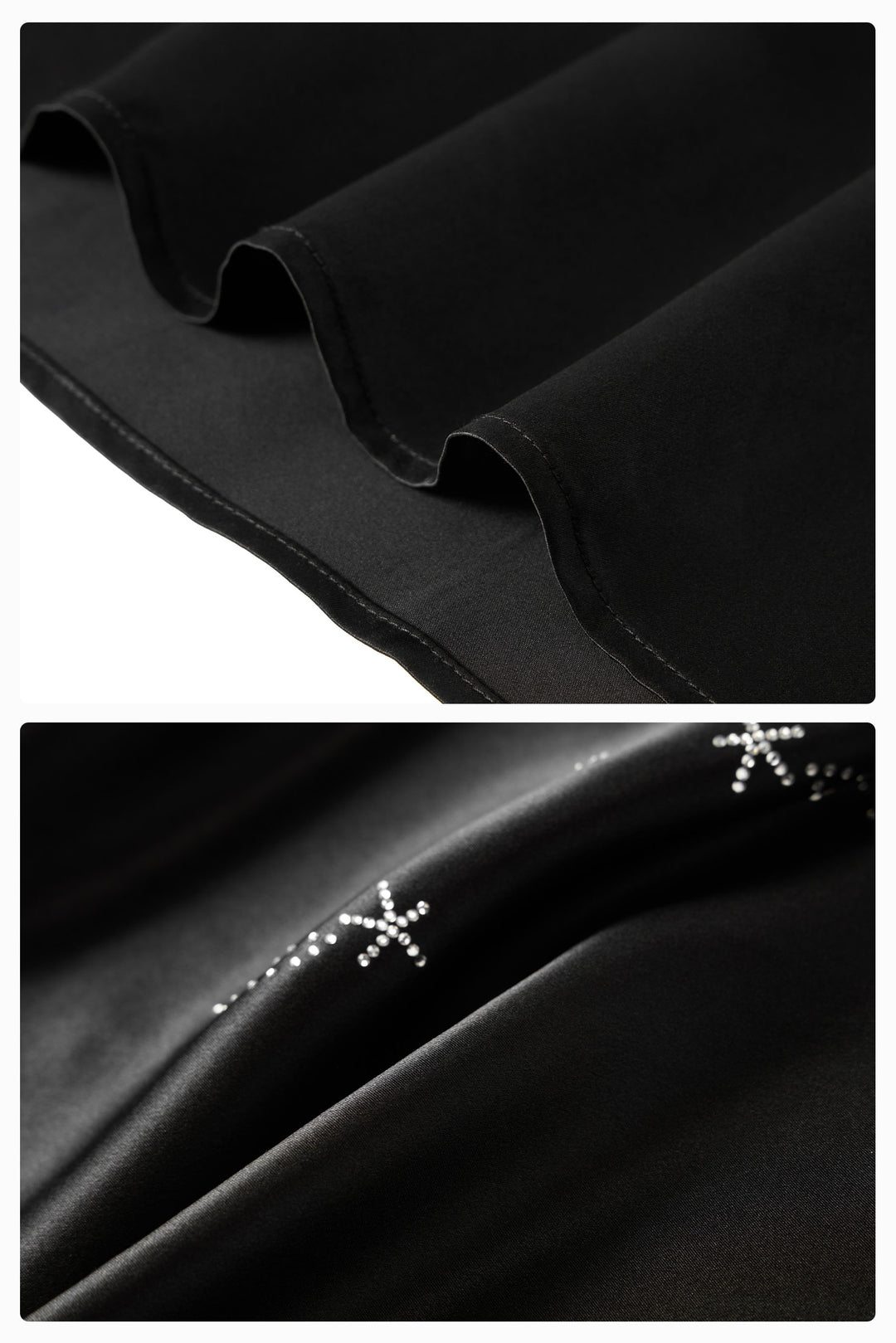 VEGA Collection Feathered Silk Rhinestone-Embellished Long Robe - Black