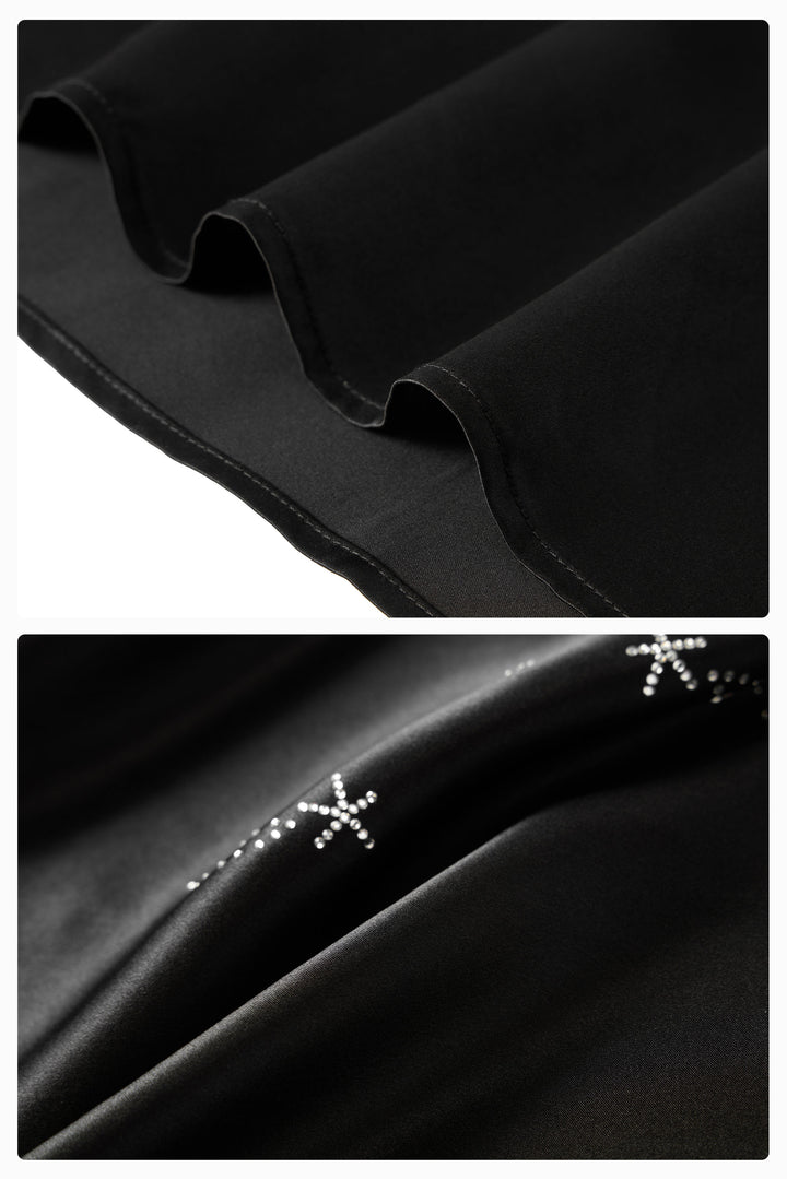 VEGA Collection Feathered Silk Rhinestone-Embellished Long Robe - Black