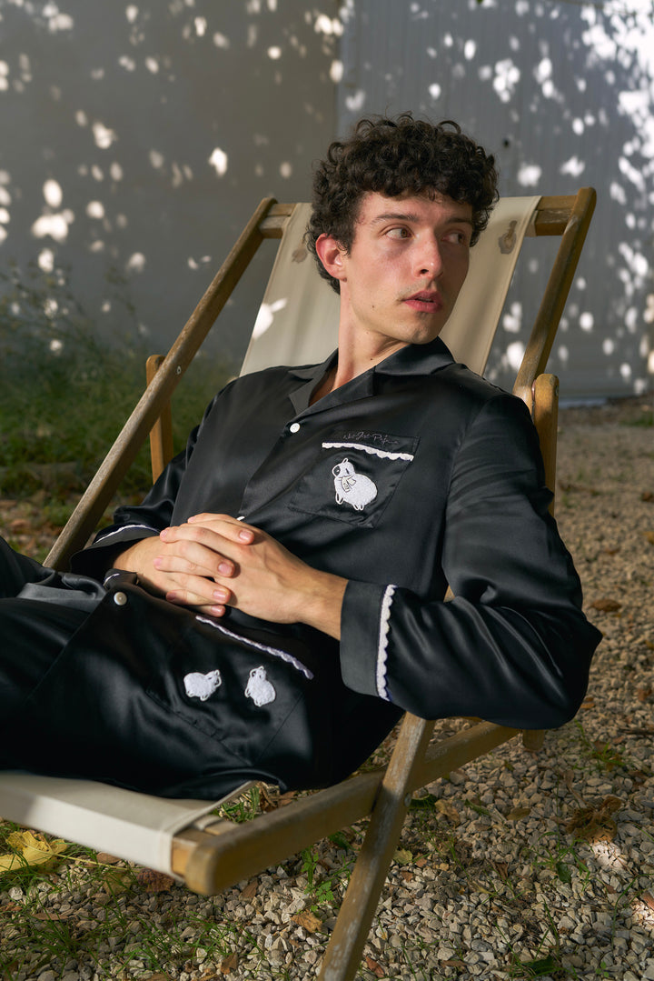 BUBU Collection Pajama Set & Sleeping Eye Mask Gift Set - Black