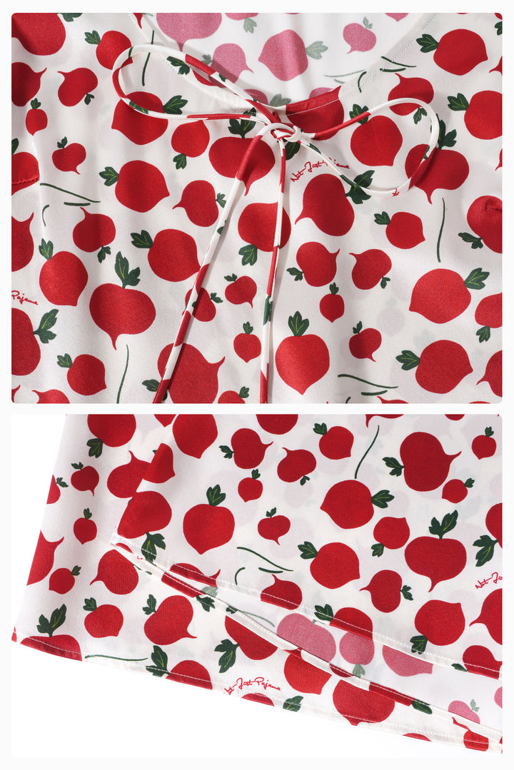 Farm Edit Red Turnip Print 22 Momme Silk Tank Shorts Set