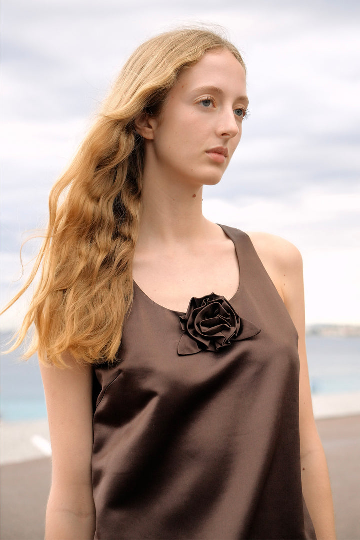 PAJA Dinner Hour Silk-Wool Satin Sleeveless Dress