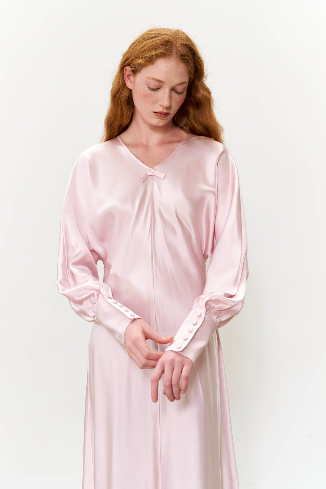 PAJA Summer Shimmer Bias-Cut 25 Momme Silk Crepe Satin V-Neck Long Dress