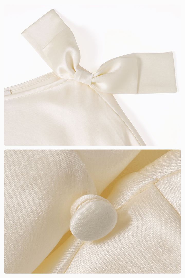 PAJA 25 Momme Silk Crepe Satin Bow Long-Sleeve Top