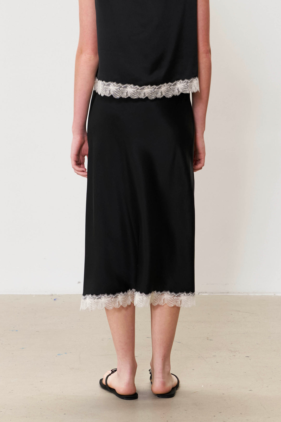 PAJA Bias-Cut 25 Momme Silk Crepe Satin Lace-Trim Skirt