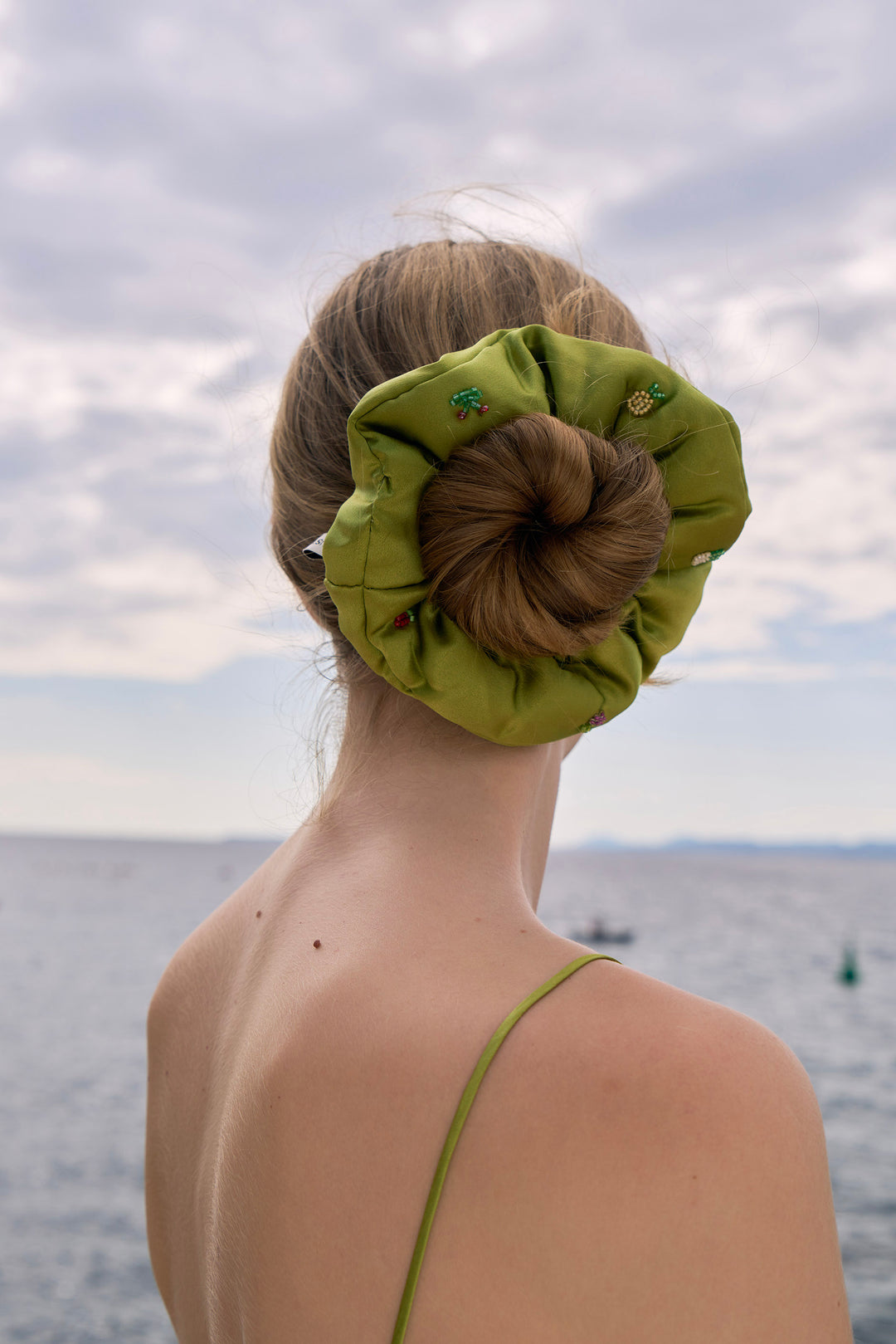 PAJA Beaded Summer Escapes Silk Scrunchies - Green